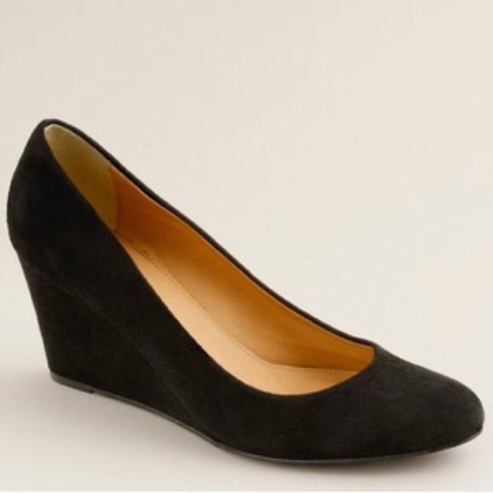 J. Crew Martina Black Suede Wedges, 7.5